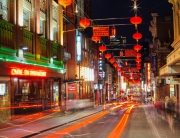 Red lanterns hanging above Chinatown, Melbourne